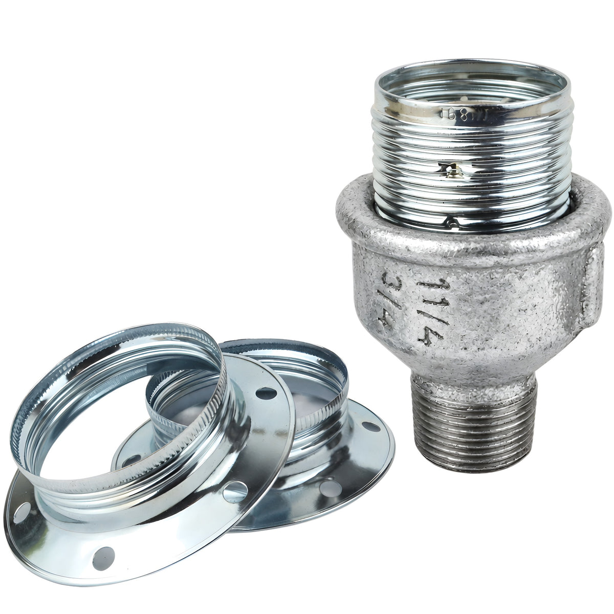 Kit de casquilho E27 em metal brilhante, Metal prateado, rosca macho, acessório em ferro fundido galvanizado
