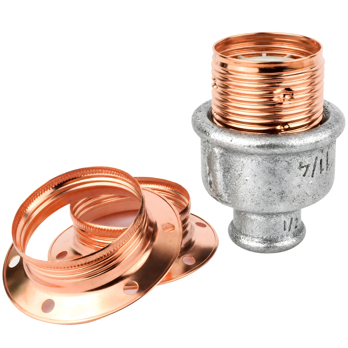 Kit de casquilho E27 em metal brilhante, Metal cobre 1/2'' (15x21mm) fêmea, acessório em ferro fundido galvanizado