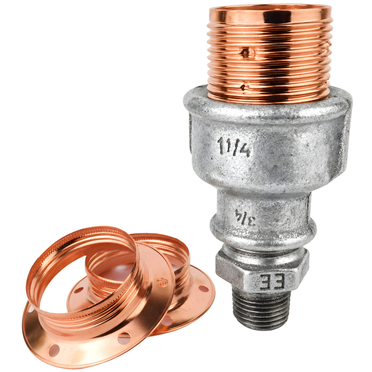 Kit de casquilho E27 em metal brilhante, Metal cobre 1/2'' (15x21mm) macho, acessório em ferro fundido galvanizado