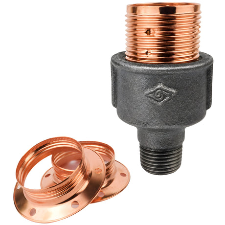 Kit de casquilho E27 em metal brilhante cobre sobre acessório 1/2'' (15x21mm) macho em ferro fundido preto económico