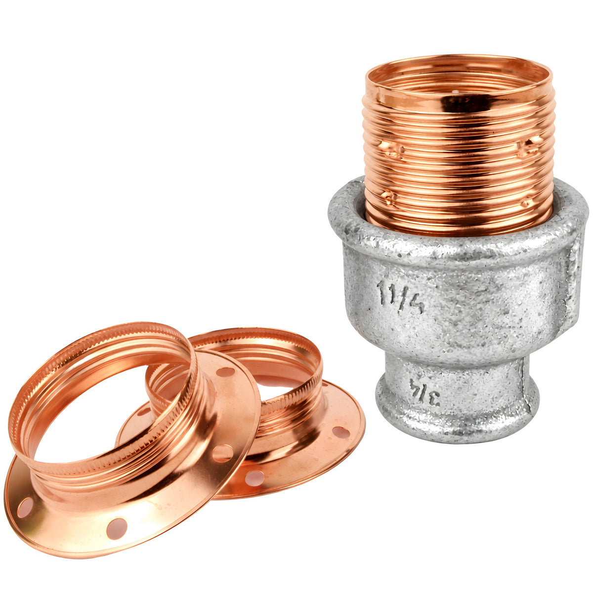 Kit de casquilho E27 em metal brilhante, Metal cobre, rosca fêmea, acessório em ferro fundido galvanizado