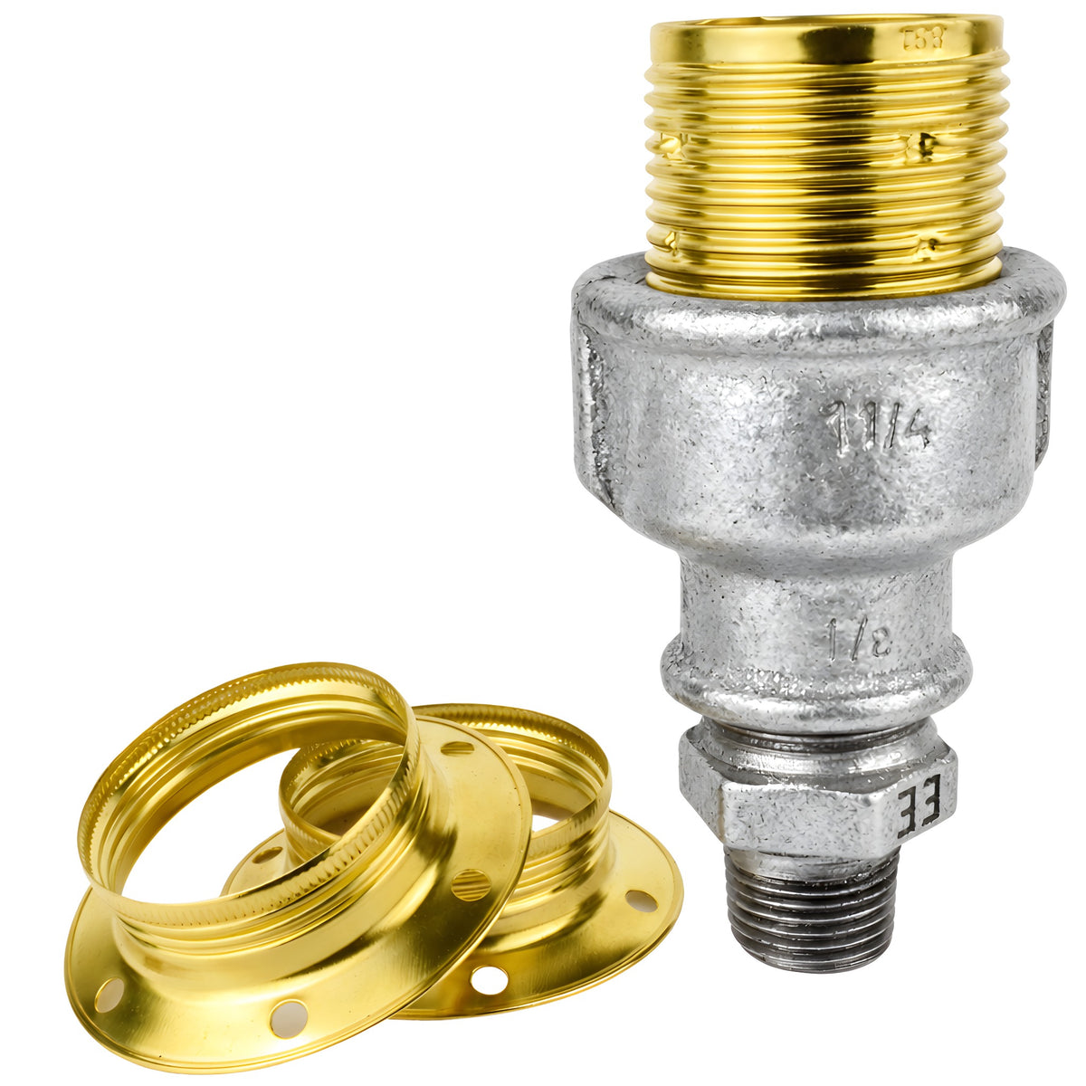 Kit de casquilho E27 em metal brilhante, Metal latão 1/2'' (15x21mm) macho, acessório em ferro fundido galvanizado