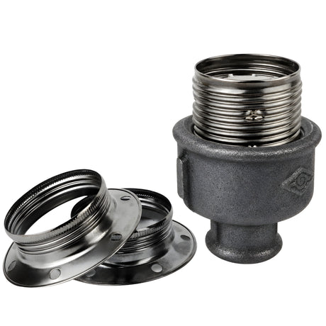 Kit de casquilho E27 em metal brilhante preto sobre acessório 1/2'' (15x21mm) fêmea em ferro fundido preto económico