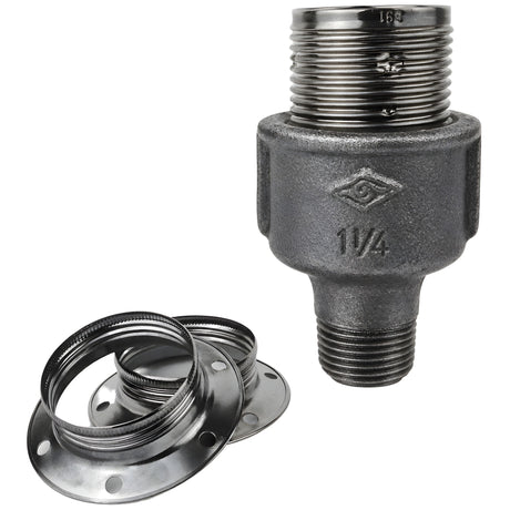 Kit de casquilho E27 em metal brilhante preto sobre acessório 1/2'' (15x21mm) macho em ferro fundido preto económico