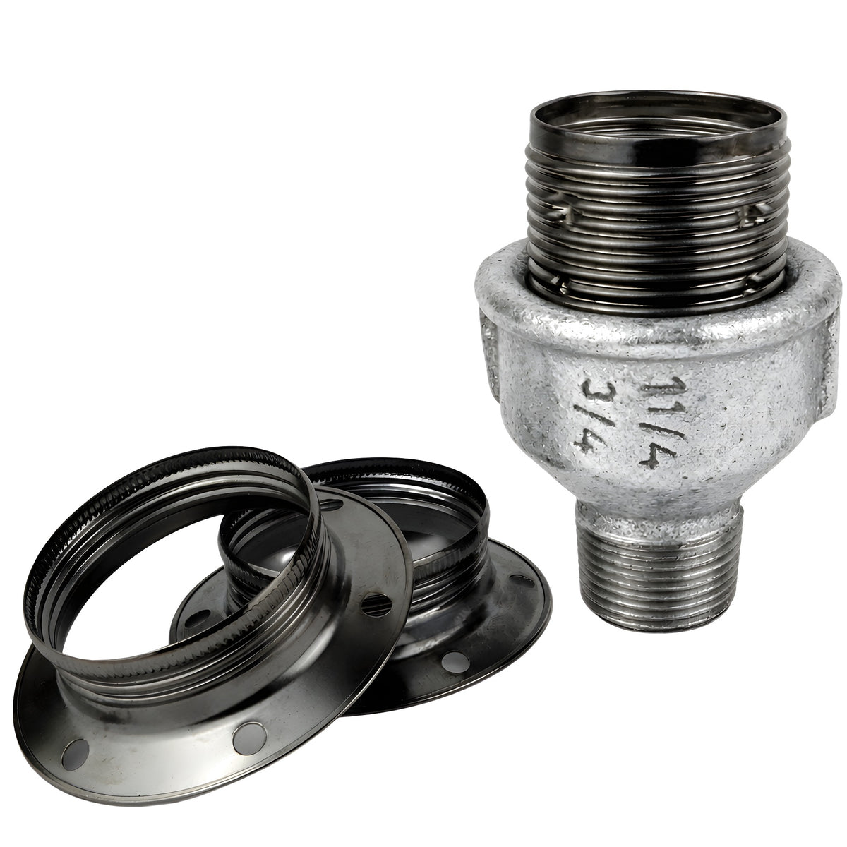 Kit de casquilho E27 em metal brilhante, Metal preto, rosca macho, acessório em ferro fundido galvanizado