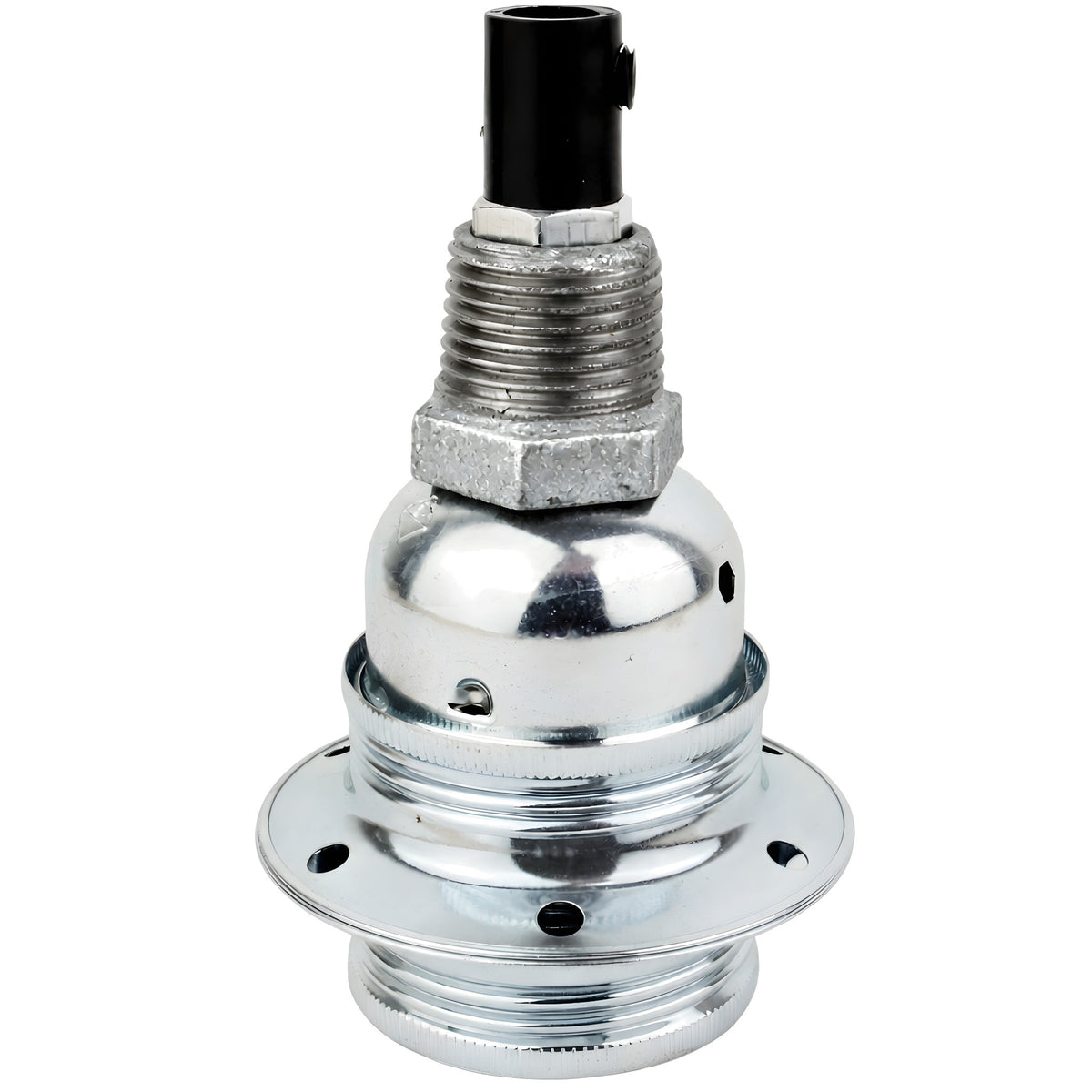 Kit de casquilho E27 em metal brilhante prateado sobre acessório 1/2'' (15x21mm) macho em ferro fundido galvanizado
