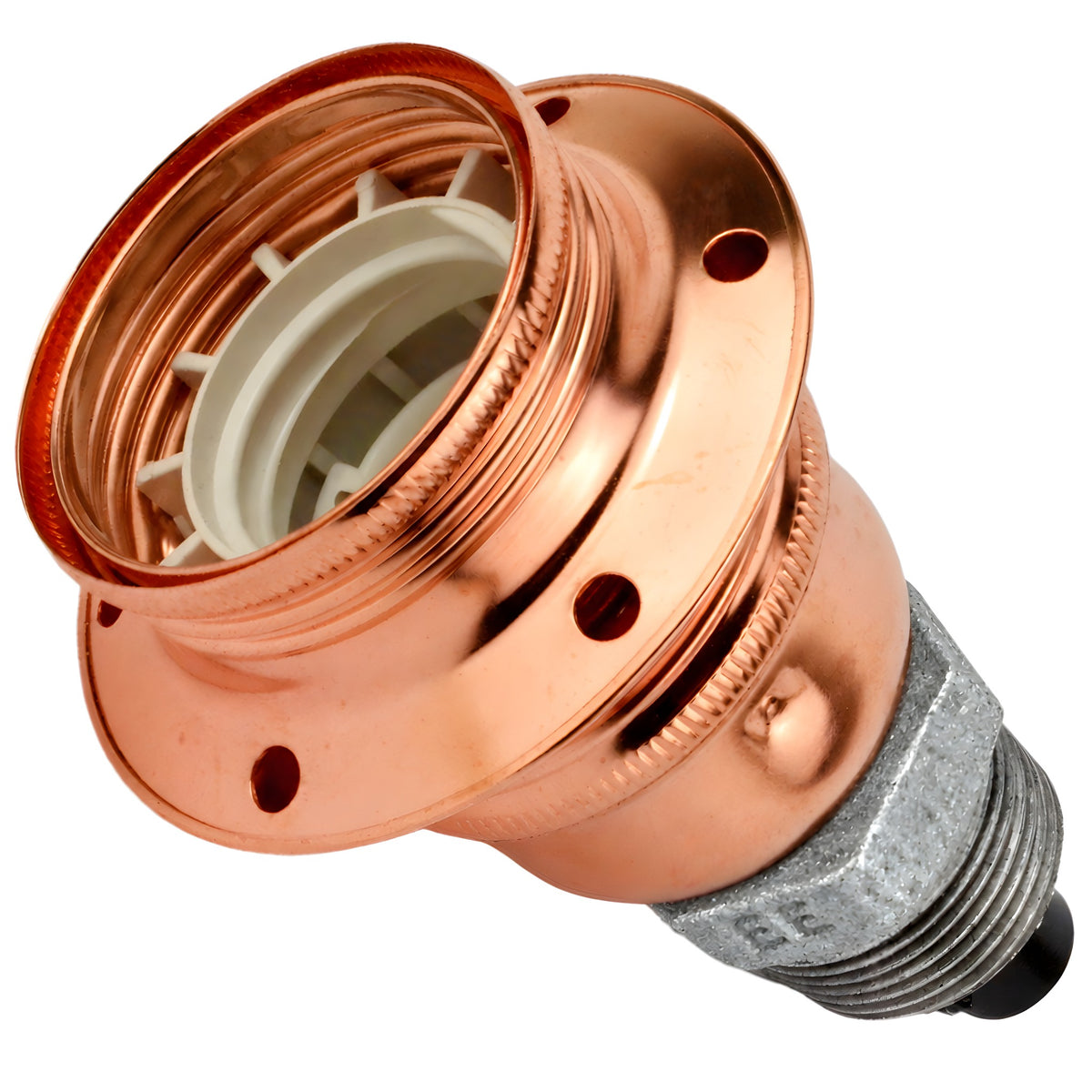 Kit de casquilho E27 em metal brilhante cobre sobre acessório macho em ferro fundido galvanizado