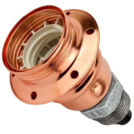 Kit de casquilho E27 em metal brilhante cobre sobre acessório macho em ferro fundido galvanizado
