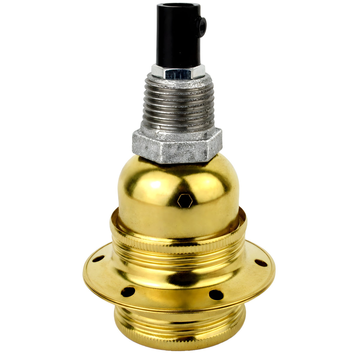 Kit de casquilho E27 em metal brilhante latão sobre acessório 1/2'' (15x21mm) macho em ferro fundido galvanizado