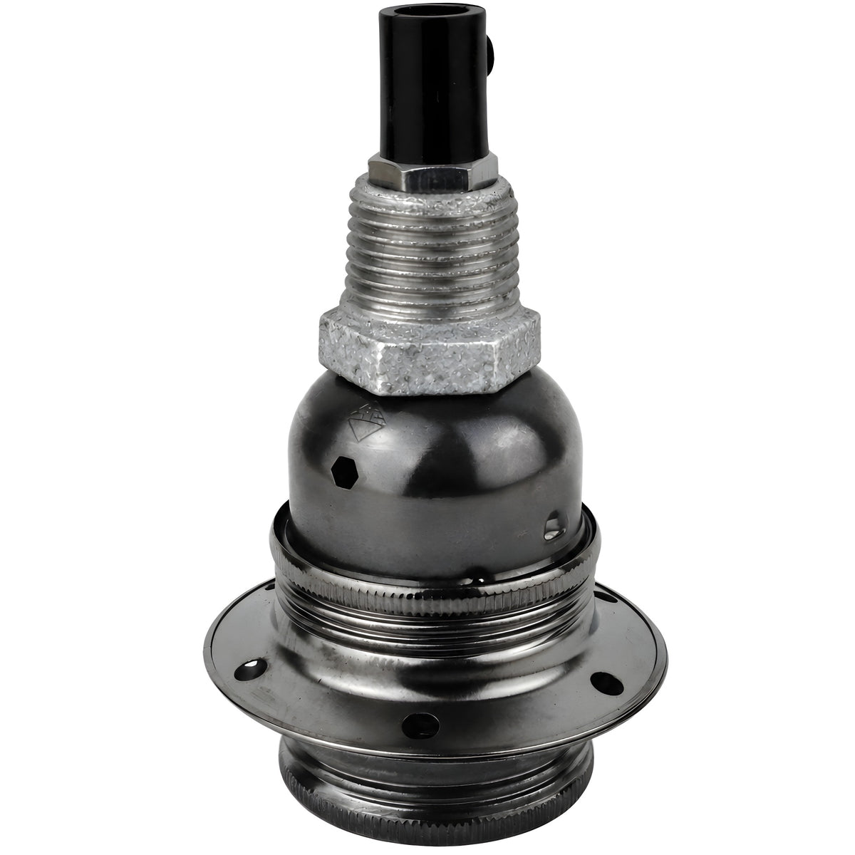 Kit de casquilho E27 em metal brilhante preto sobre acessório 1/2'' (15x21mm) macho em ferro fundido galvanizado
