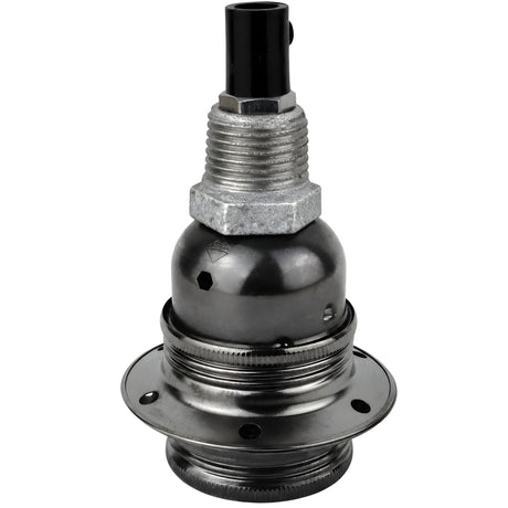 Kit de casquilho E27 em metal brilhante preto sobre acessório 1/2'' (15x21mm) macho em ferro fundido galvanizado