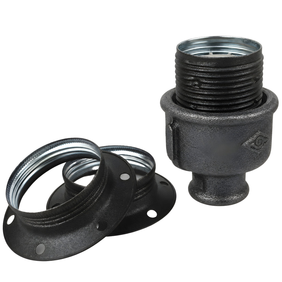 Kit de casquilho E27 em metal mate cinzento sobre acessório 1/2'' (15x21mm) fêmea em ferro fundido preto económico