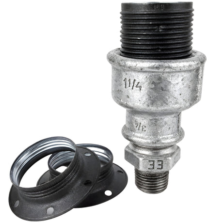 Kit de casquilho E27 em metal mate cinzento sobre acessório 1/2'' (15x21mm) macho em ferro fundido galvanizado
