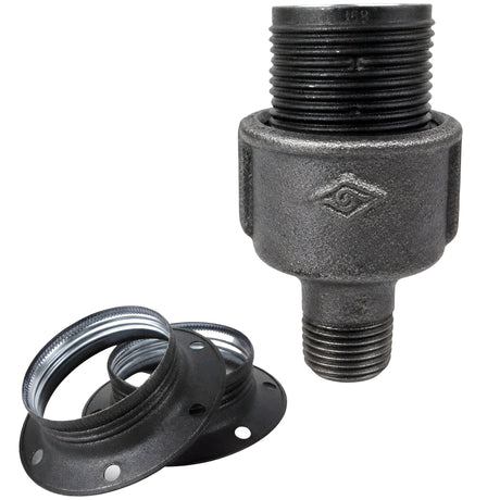Kit de casquilho E27 em metal mate cinzento sobre acessório 1/2'' (15x21mm) macho em ferro fundido preto económico