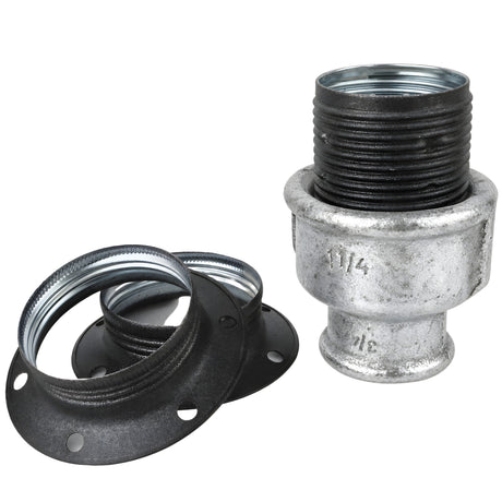 Kit de casquilho E27 em metal mate cinzento sobre acessório fêmea em ferro fundido galvanizado