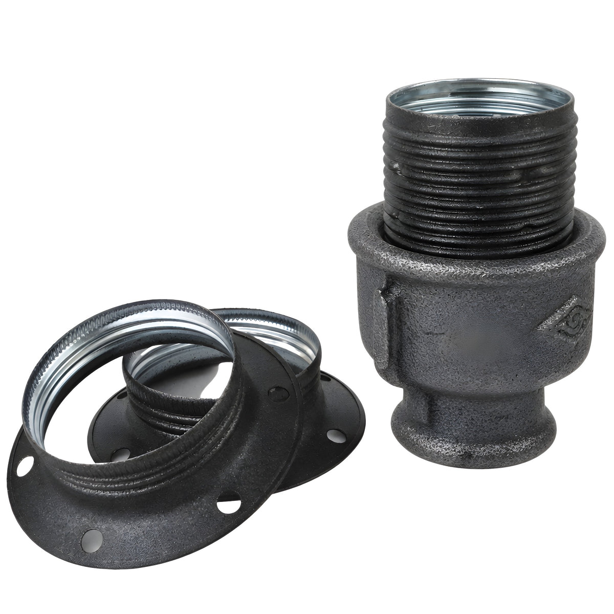 Kit de casquilho E27 em metal mate cinzento sobre acessório fêmea em ferro fundido preto económico