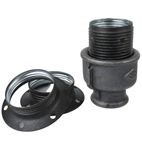 Kit de casquilho E27 em metal mate cinzento sobre acessório fêmea em ferro fundido preto económico