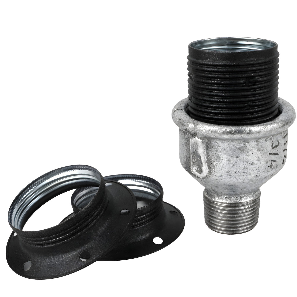Kit de casquilho E27 em metal mate cinzento sobre acessório macho em ferro fundido galvanizado
