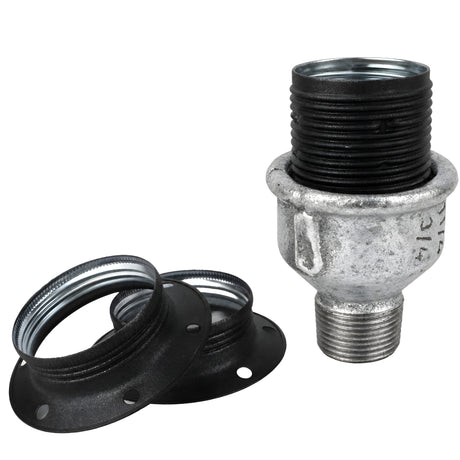 Kit de casquilho E27 em metal mate cinzento sobre acessório macho em ferro fundido galvanizado