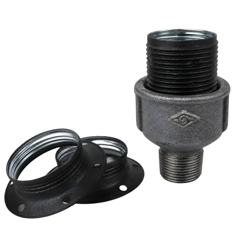 Kit de casquilho E27 em metal mate cinzento sobre acessório macho em ferro fundido preto económico