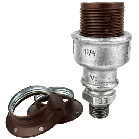 Kit de casquilho E27 em metal mate ferrugem sobre acessório 1/2'' (15x21mm) macho em ferro fundido galvanizado