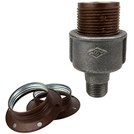 Kit de casquilho E27 em metal mate ferrugem sobre acessório 1/2'' (15x21mm) macho em ferro fundido preto económico