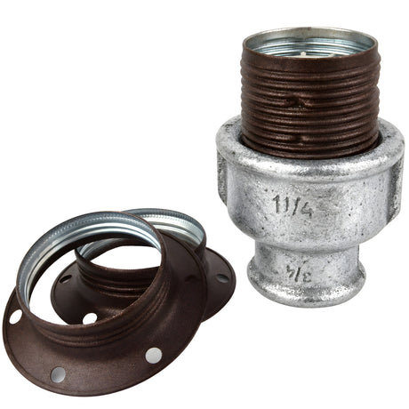 Kit de casquilho E27 em metal mate ferrugem sobre acessório fêmea em ferro fundido galvanizado