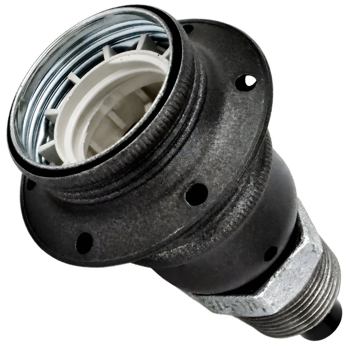 Kit de casquilho E27 em metal mate cinzento sobre acessório macho em ferro fundido galvanizado