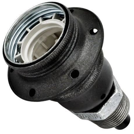 Kit de casquilho E27 em metal mate cinzento sobre acessório macho em ferro fundido galvanizado
