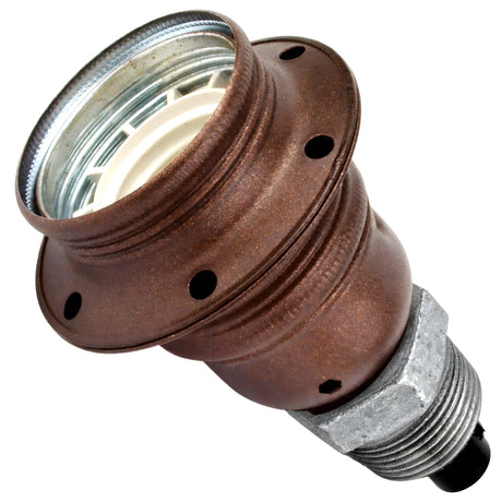 Kit de casquilho E27 em metal mate ferrugem sobre acessório macho em ferro fundido galvanizado