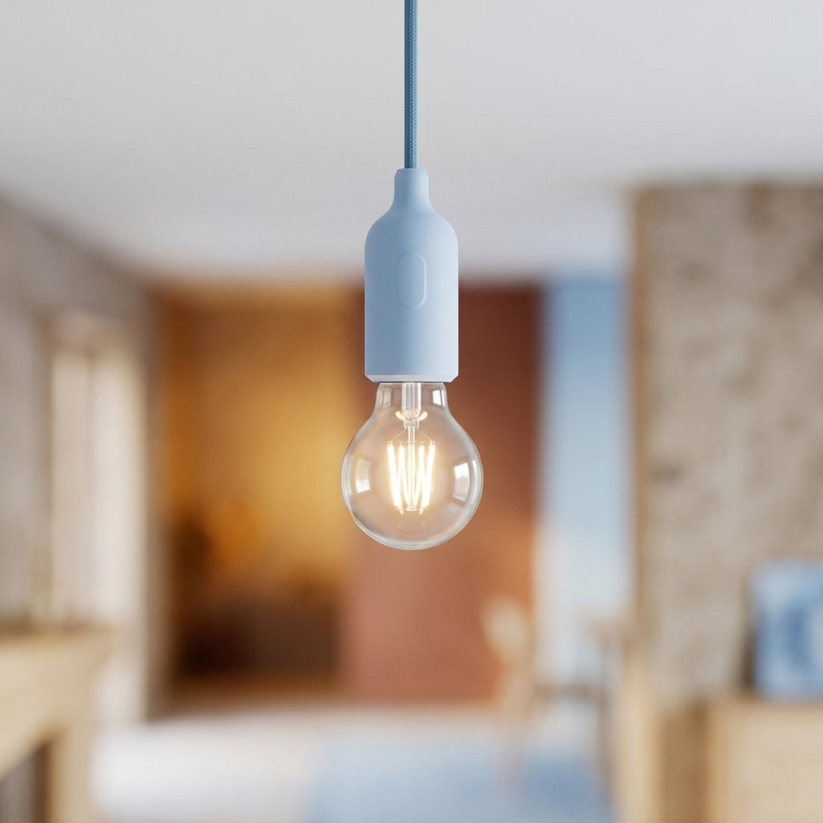 Casquilho E27 em silicone com interruptor — Azul céu