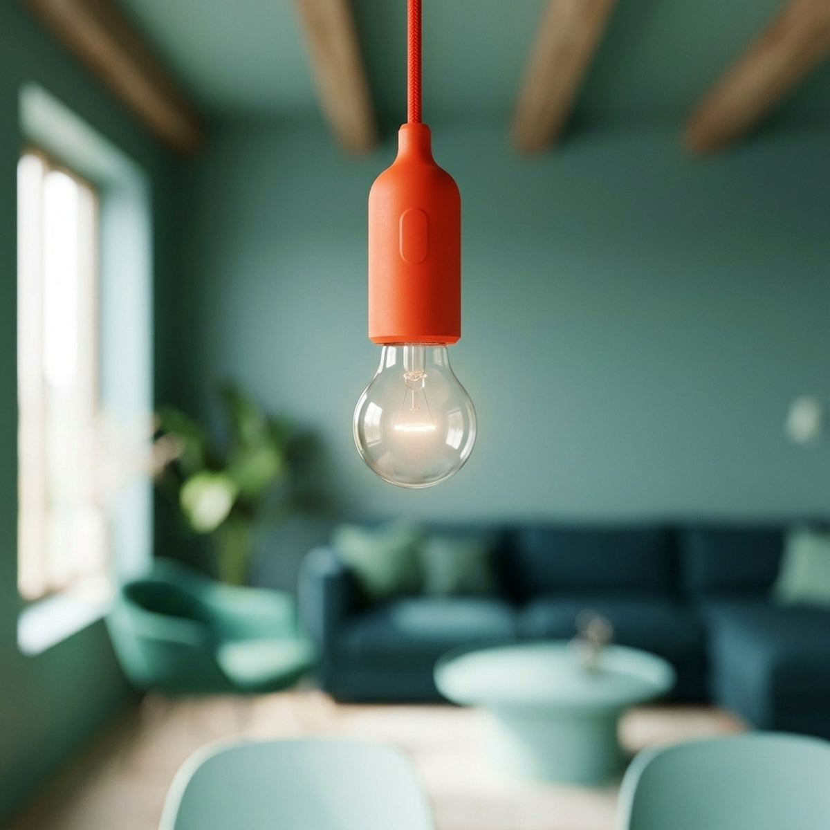 Casquilho E27 em silicone com interruptor — Laranja