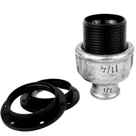 Kit de casquilho E27 em baquelite sobre acessório 1/2'' (15x21mm) fêmea em ferro fundido galvanizado