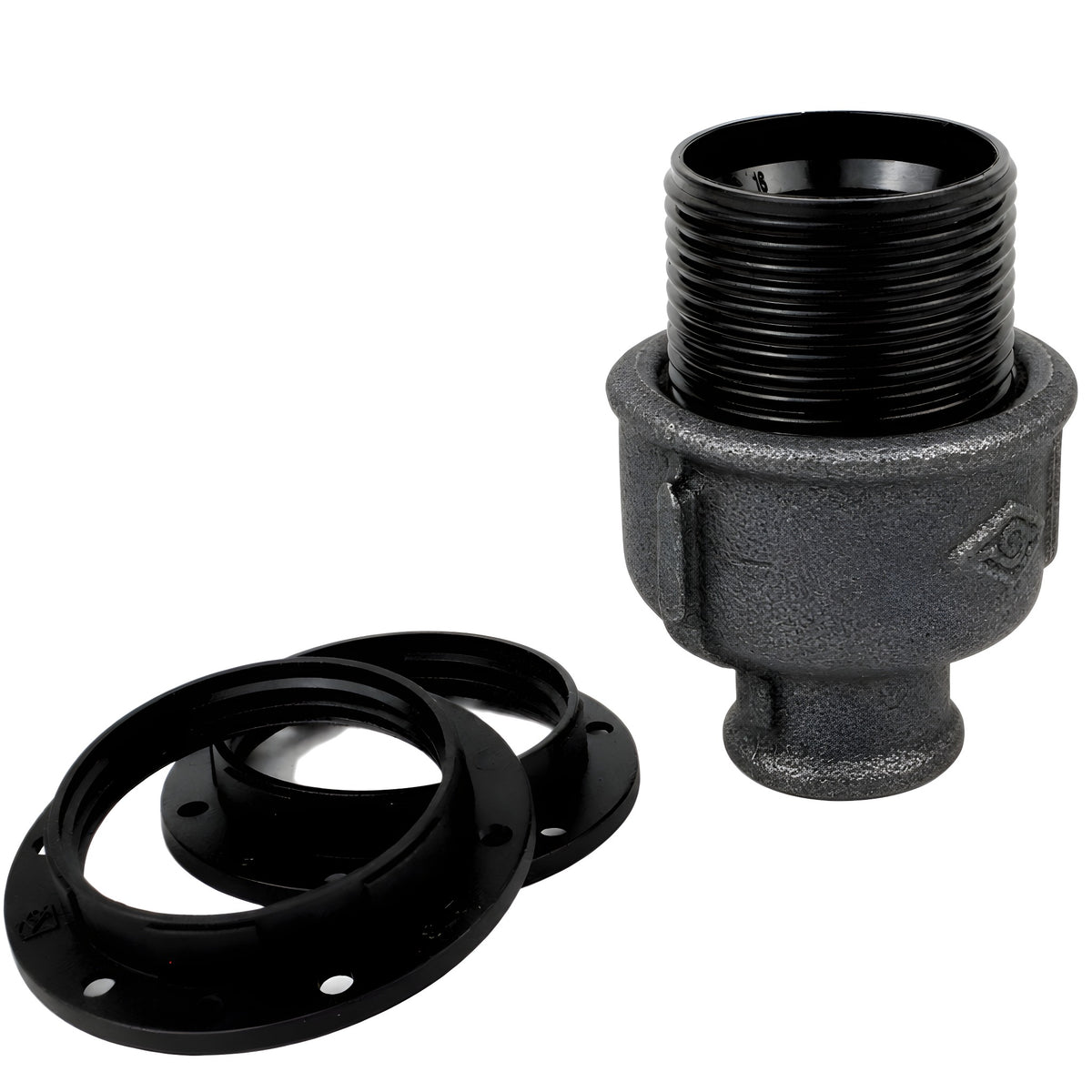 Kit de casquilho E27 em baquelite sobre acessório 1/2'' (15x21mm) fêmea em ferro fundido preto económico
