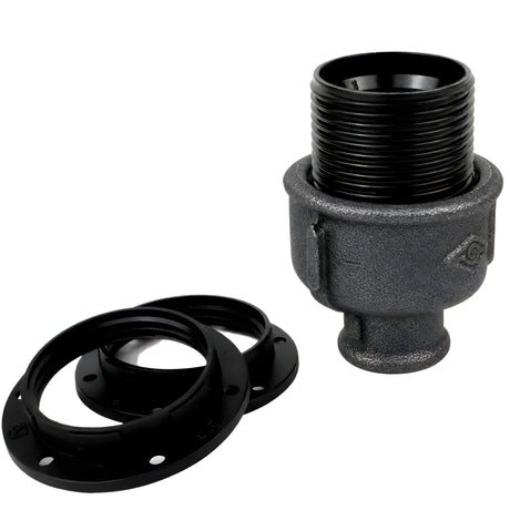 Kit de casquilho E27 em baquelite sobre acessório 1/2'' (15x21mm) fêmea em ferro fundido preto económico