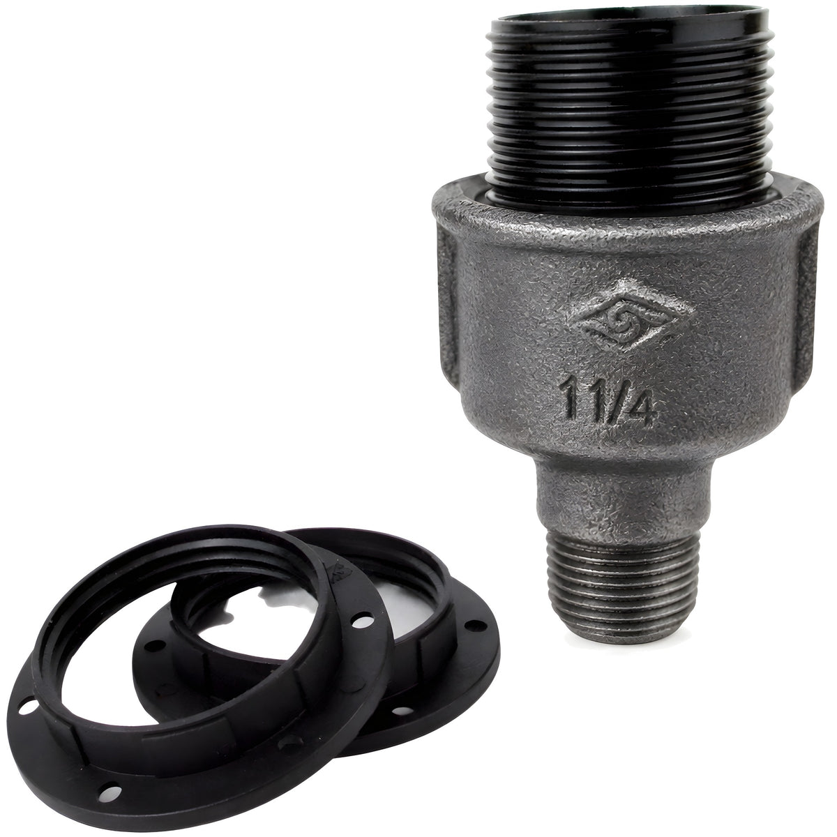Kit de casquilho E27 em baquelite sobre acessório 1/2'' (15x21mm) macho em ferro fundido preto económico