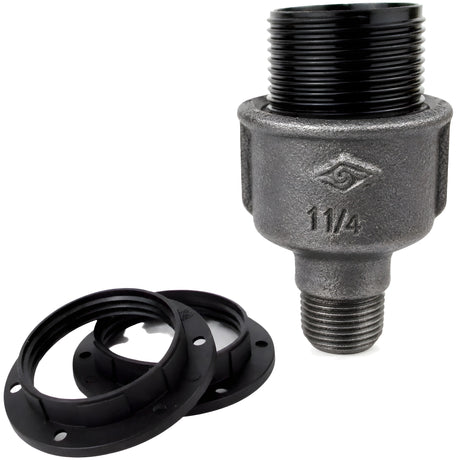 Kit de casquilho E27 em baquelite sobre acessório 1/2'' (15x21mm) macho em ferro fundido preto económico