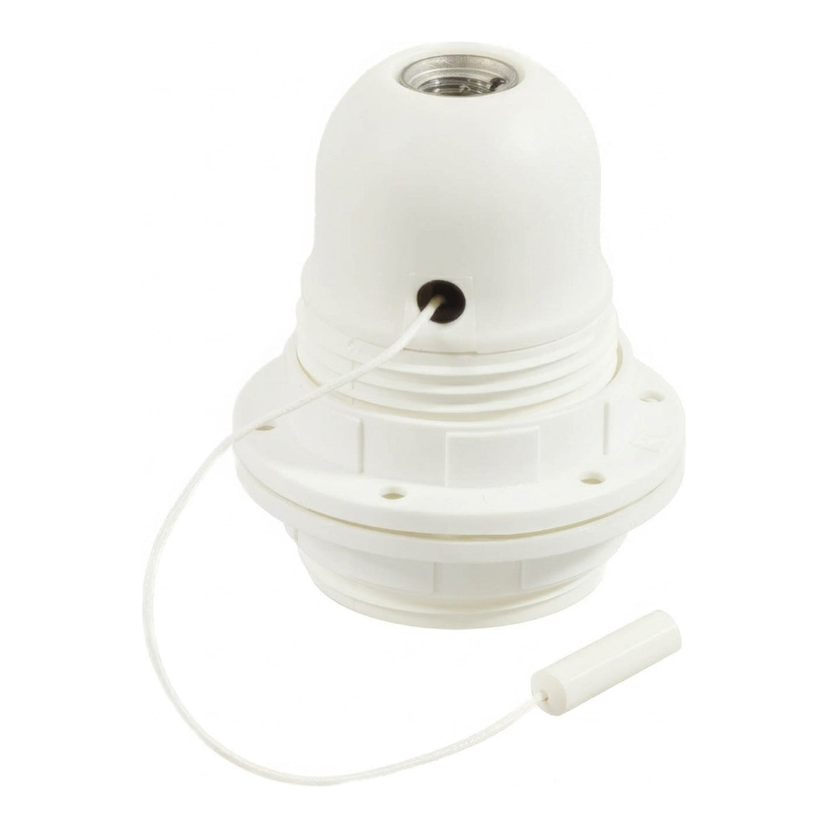 Casquilho E27 termoplástico anel duplo, interruptor de puxar — Branco