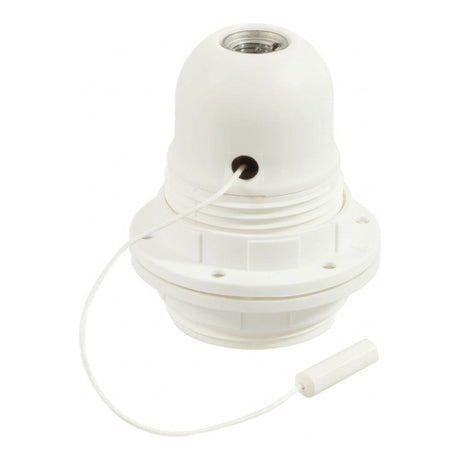 Casquilho E27 termoplástico anel duplo, interruptor de puxar — Branco