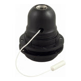 Casquilho E27 termoplástico anel duplo, interruptor de puxar — Preto
