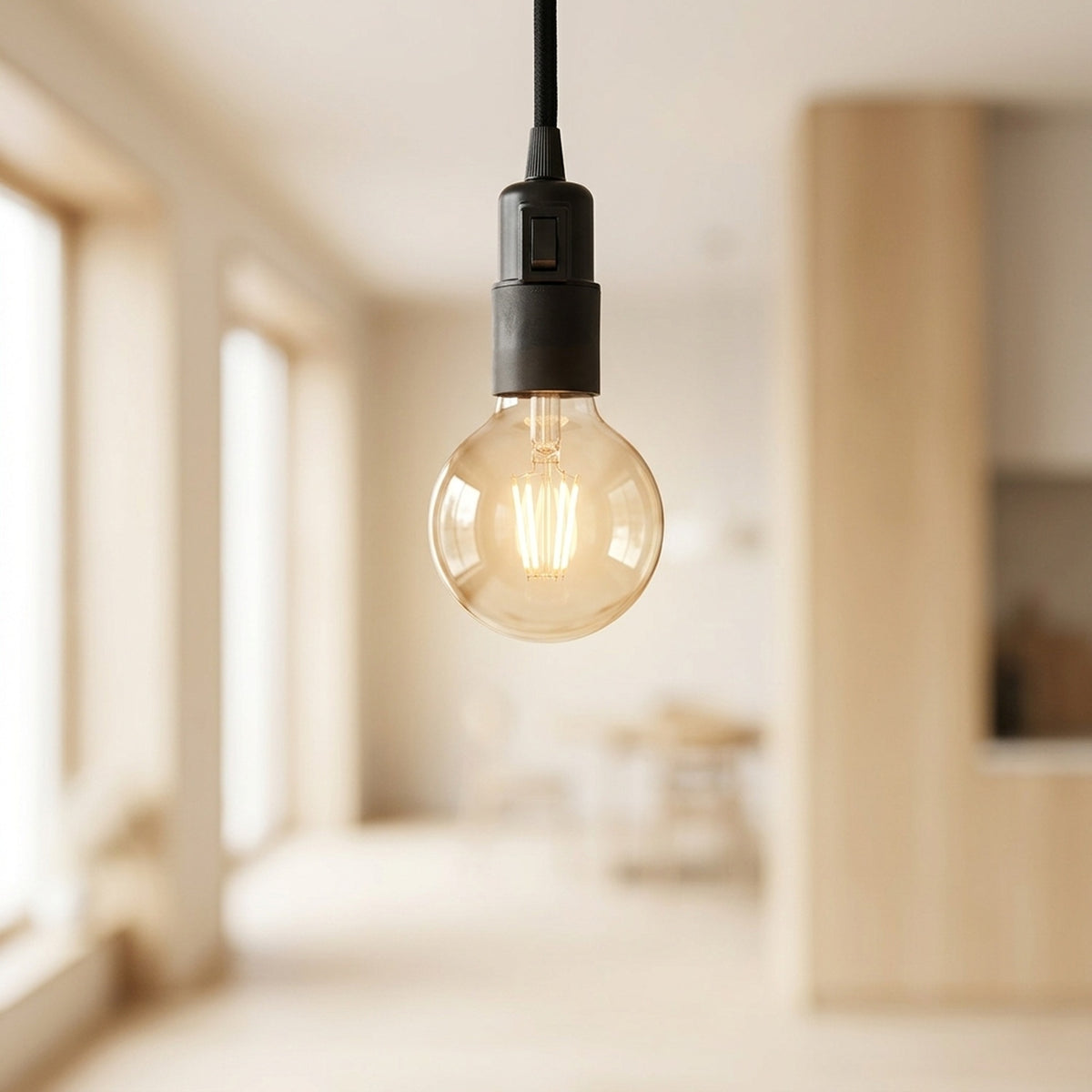 Casquilho E27 em termoplástico com interruptor — Preto