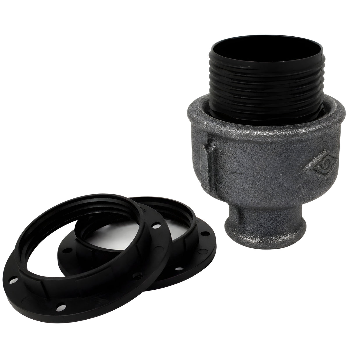 Kit de casquilho E27 em termoplástico sobre acessório 1/2'' (15x21mm) fêmea em ferro fundido preto económico