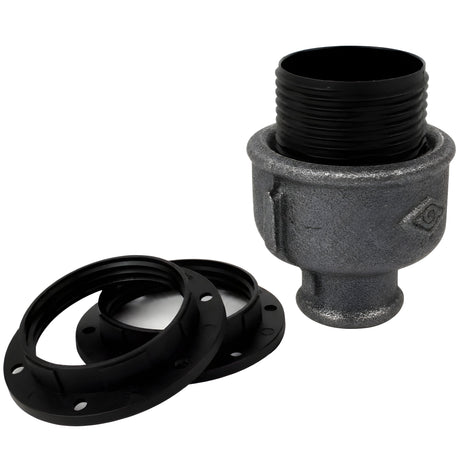 Kit de casquilho E27 em termoplástico sobre acessório 1/2'' (15x21mm) fêmea em ferro fundido preto económico