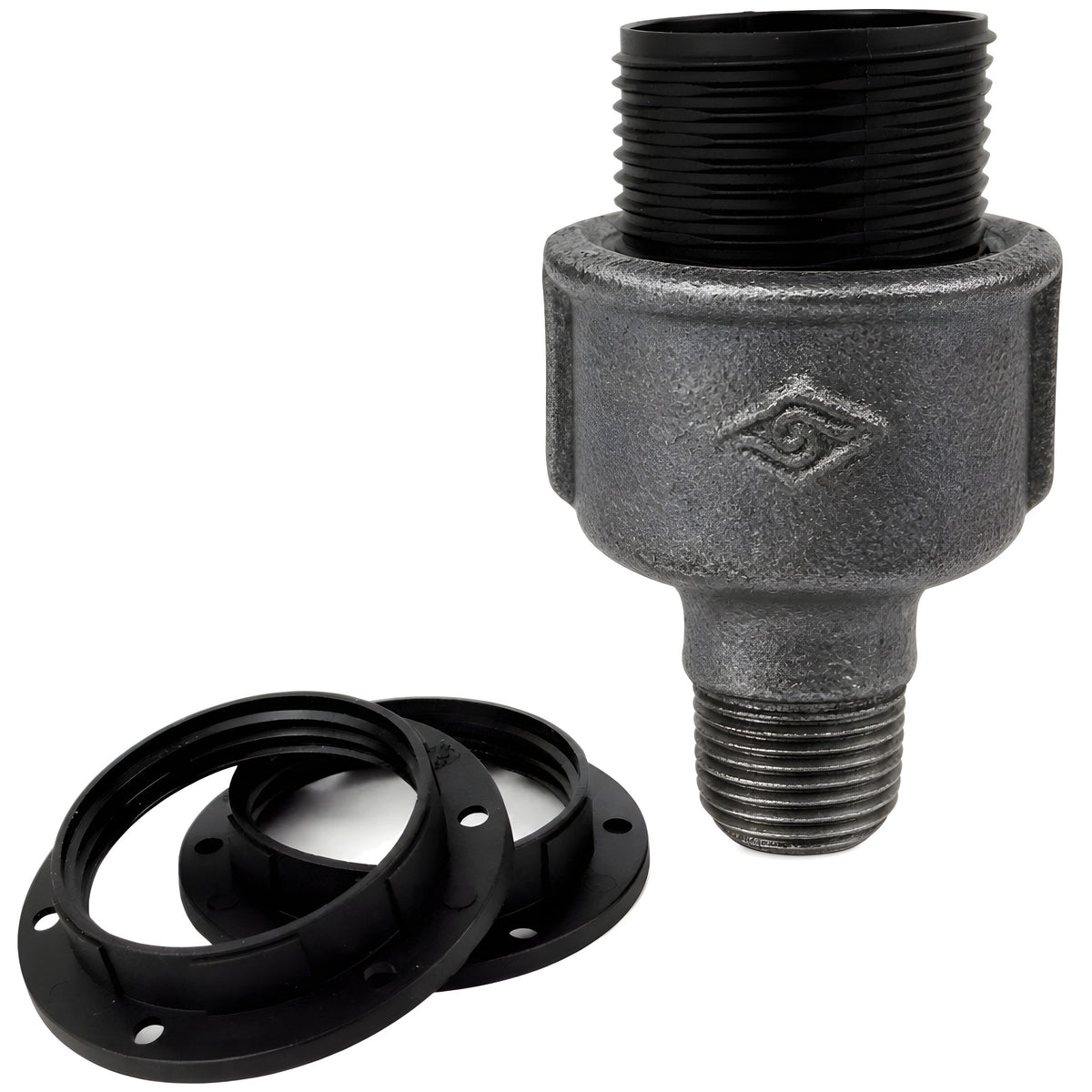 Kit de casquilho E27 em termoplástico sobre acessório 1/2'' (15x21mm) macho em ferro fundido preto económico