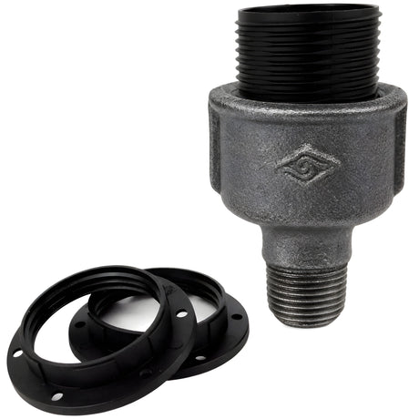 Kit de casquilho E27 em termoplástico sobre acessório 1/2'' (15x21mm) macho em ferro fundido preto económico