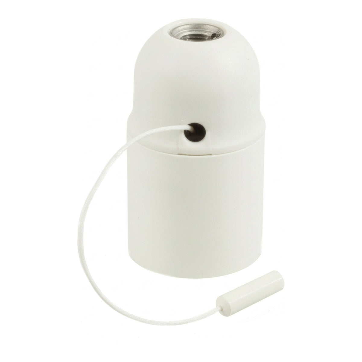 Casquilho E27 em termoplástico com interruptor de puxar — Branco