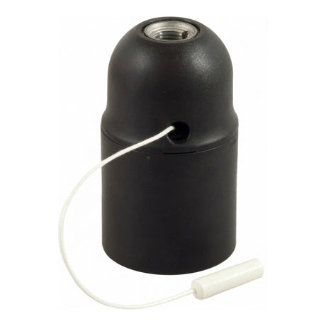 Casquilho E27 em termoplástico com interruptor de puxar — Preto