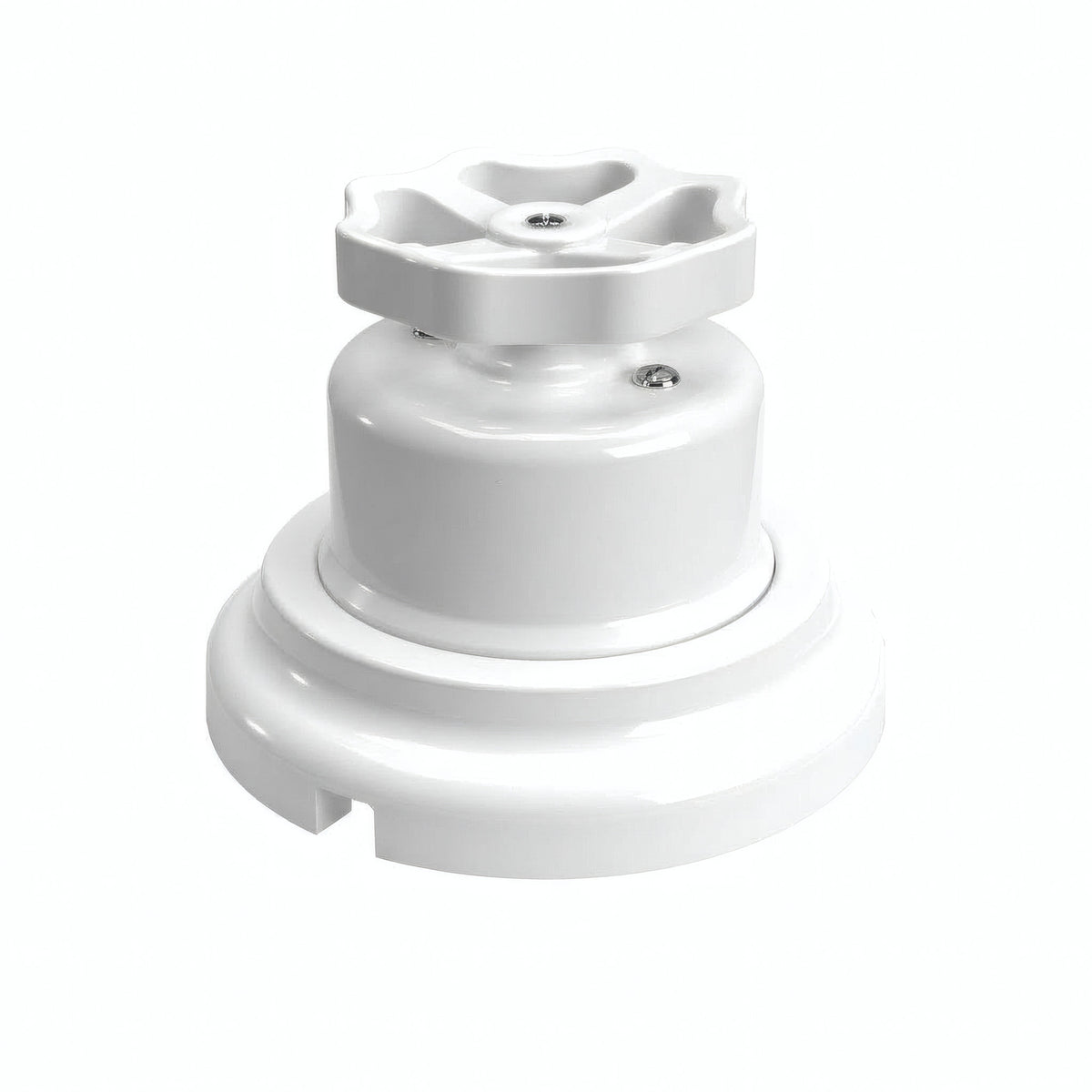 Kit comutador de escada em porcelana com botão e base — Branco / Branco / Plana Ø 100 mm