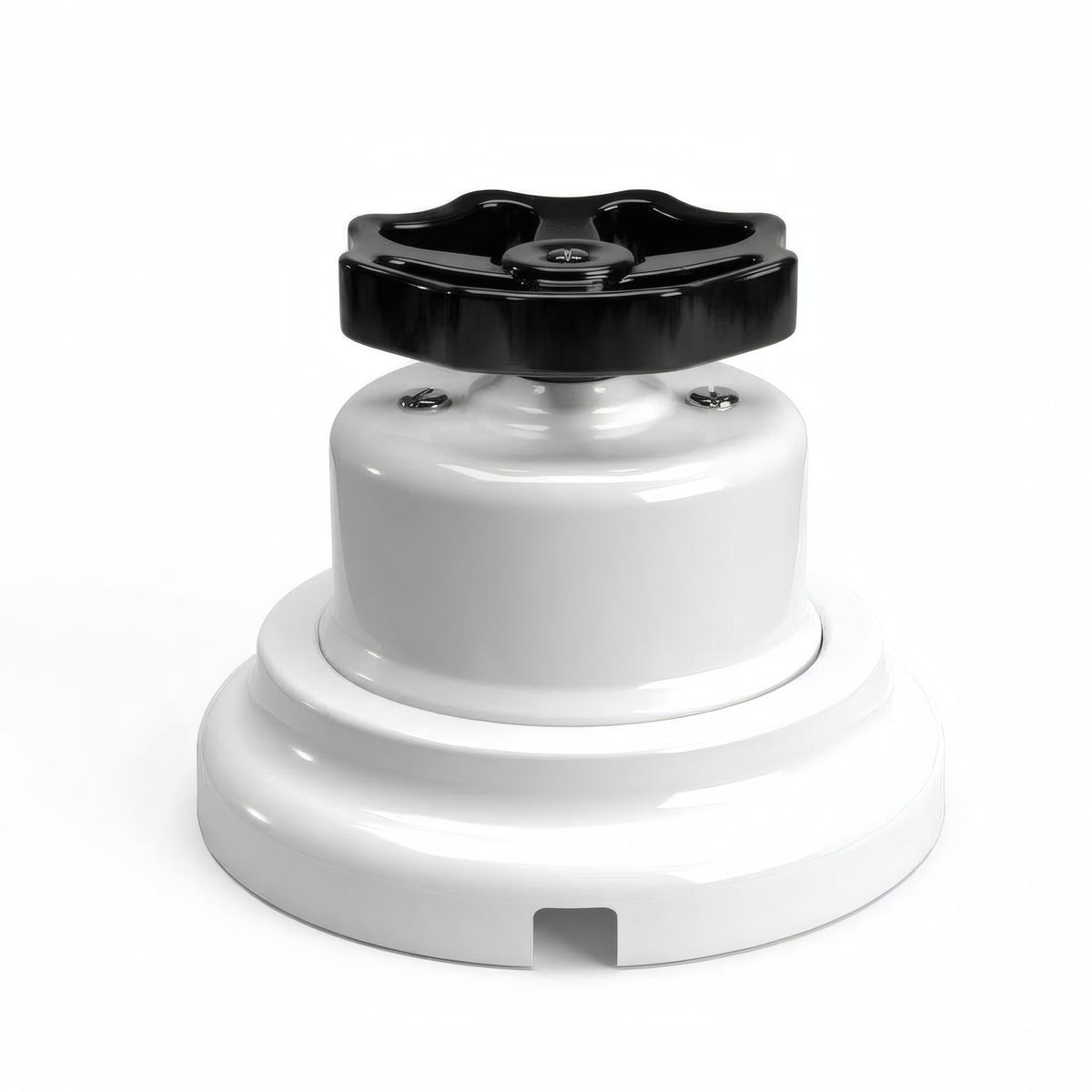 Kit comutador de escada em porcelana com botão e base — Branco / Preto / Plana Ø 100 mm