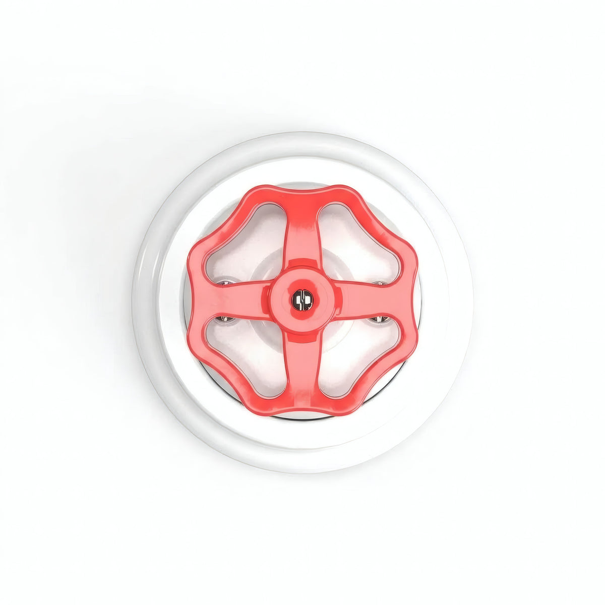 Kit comutador de escada em porcelana com botão e base — Branco / Vermelho / Plana Ø 100 mm